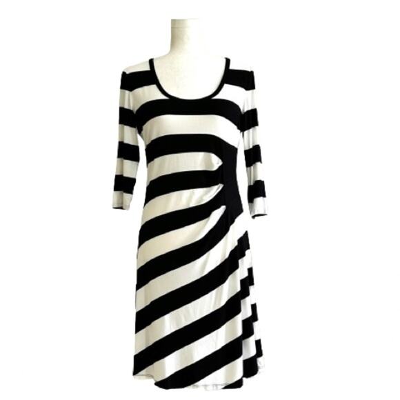 Calvin Klein Black White Stripe 3/4 Sleeve Summer Casual Dress Size 10 NEW - Picture 1 of 13